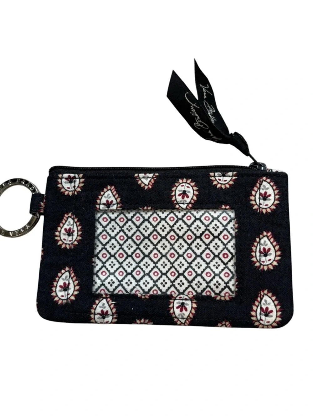 Vera Bradley Mesa Black Pasiley ID‎ Card Holder with Key Ring and Zipper Pocket